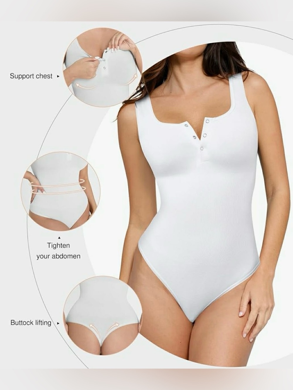 Popilush M/L NWT White Snap-Front Shaping Bodysuit for Women